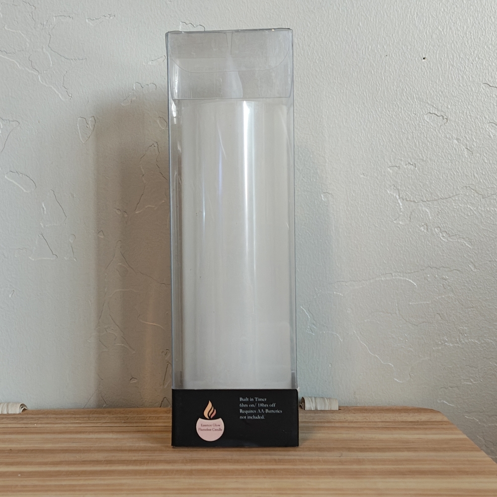 White LED Battery Op Candle. New In Box With Built In Timer